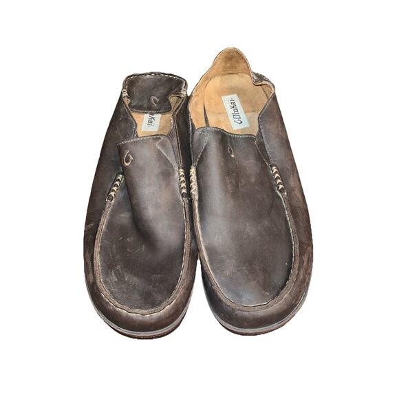 Olukai Moloa Men’s Premium Leather Slippers Toffee / Dark Wood mens size 13 - Picture 2 of 5